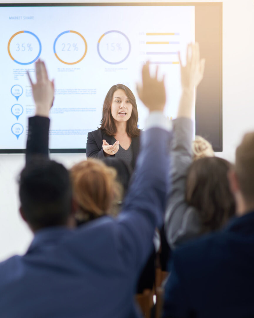 Interactive workplace training session with facilitator engaging employees through questions and participation, In-Scope Solutions workshop